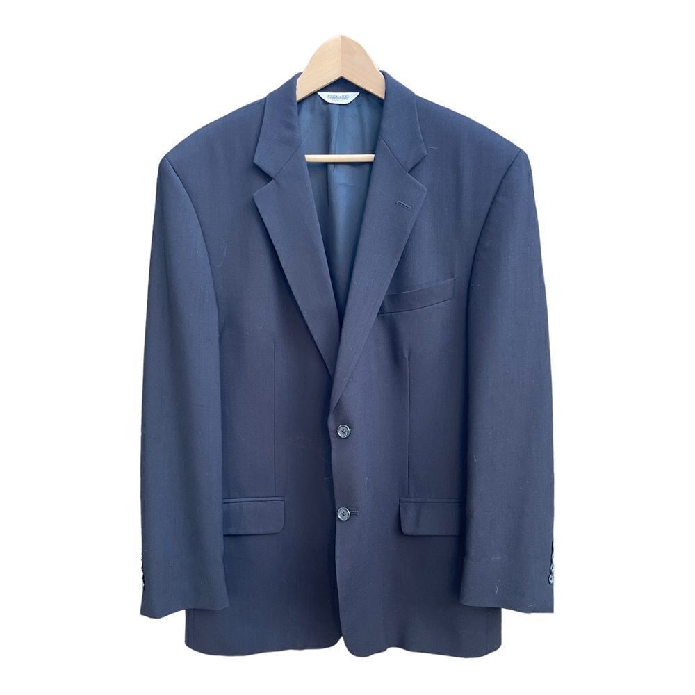Joseph & Feiss mens 2 button navy blue wool sport coat jacket blazer 42R